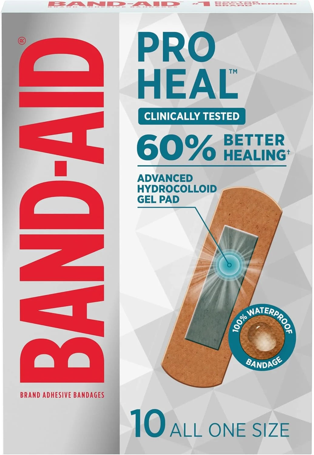 Band-AID Brand Pro Heal Adhesive Bandages, All One Size, 10 Count