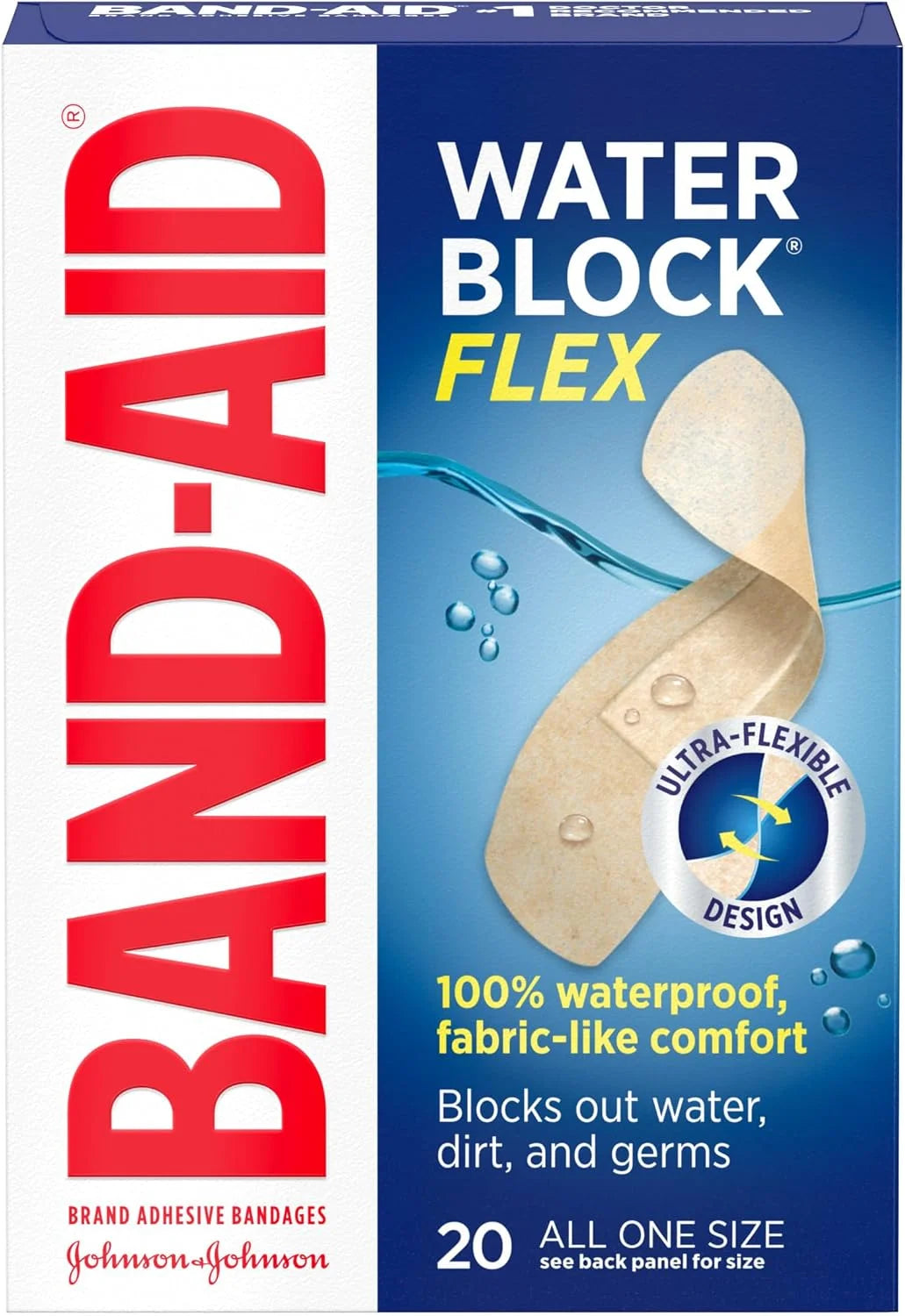 BAND-AID Brand Water Block Flex Adhesive Bandages, All One Size, 20 Count
