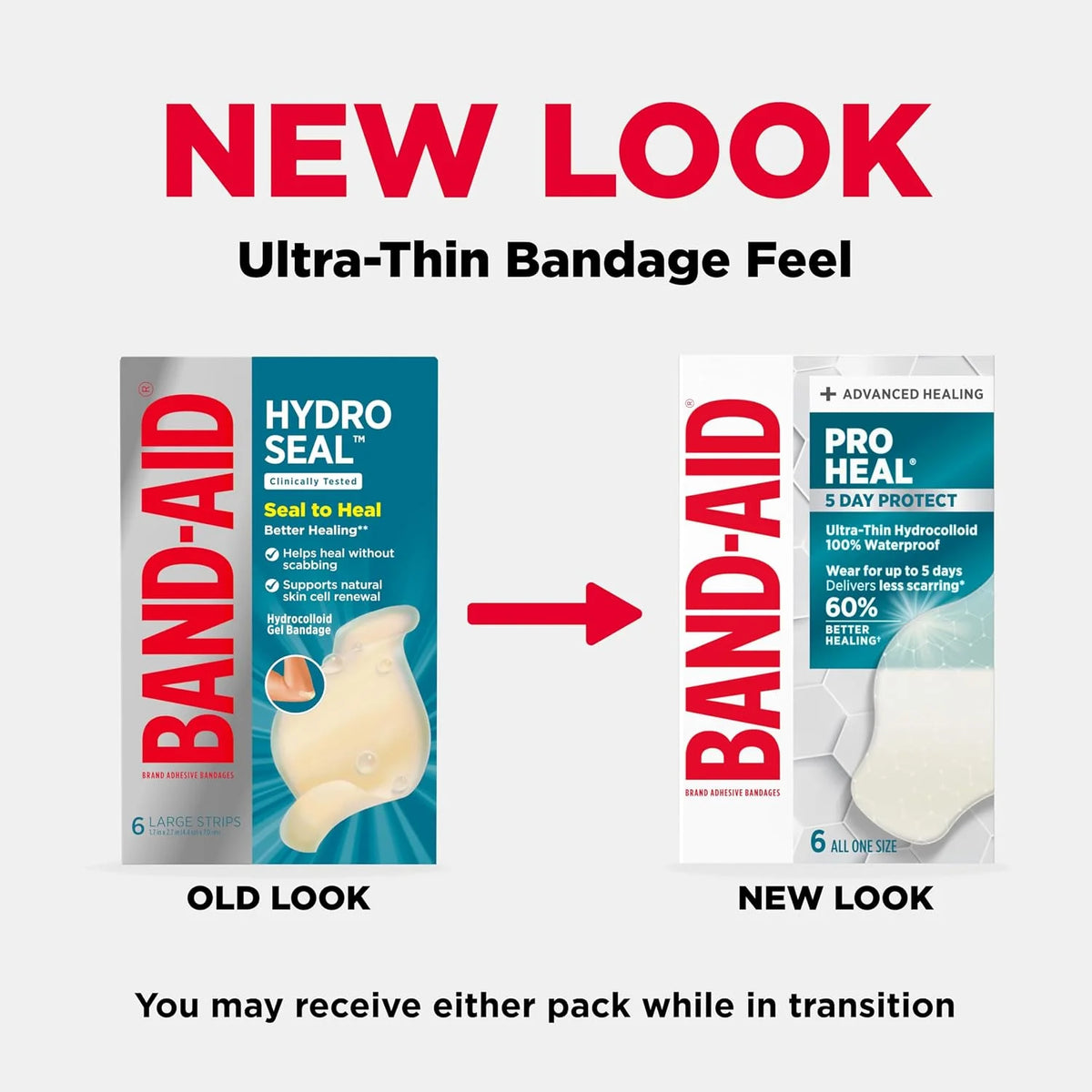 BAND-AID Brand Pro Heal 5 Day Protect Hydrocolloid Bandages, Large, 6 Ct