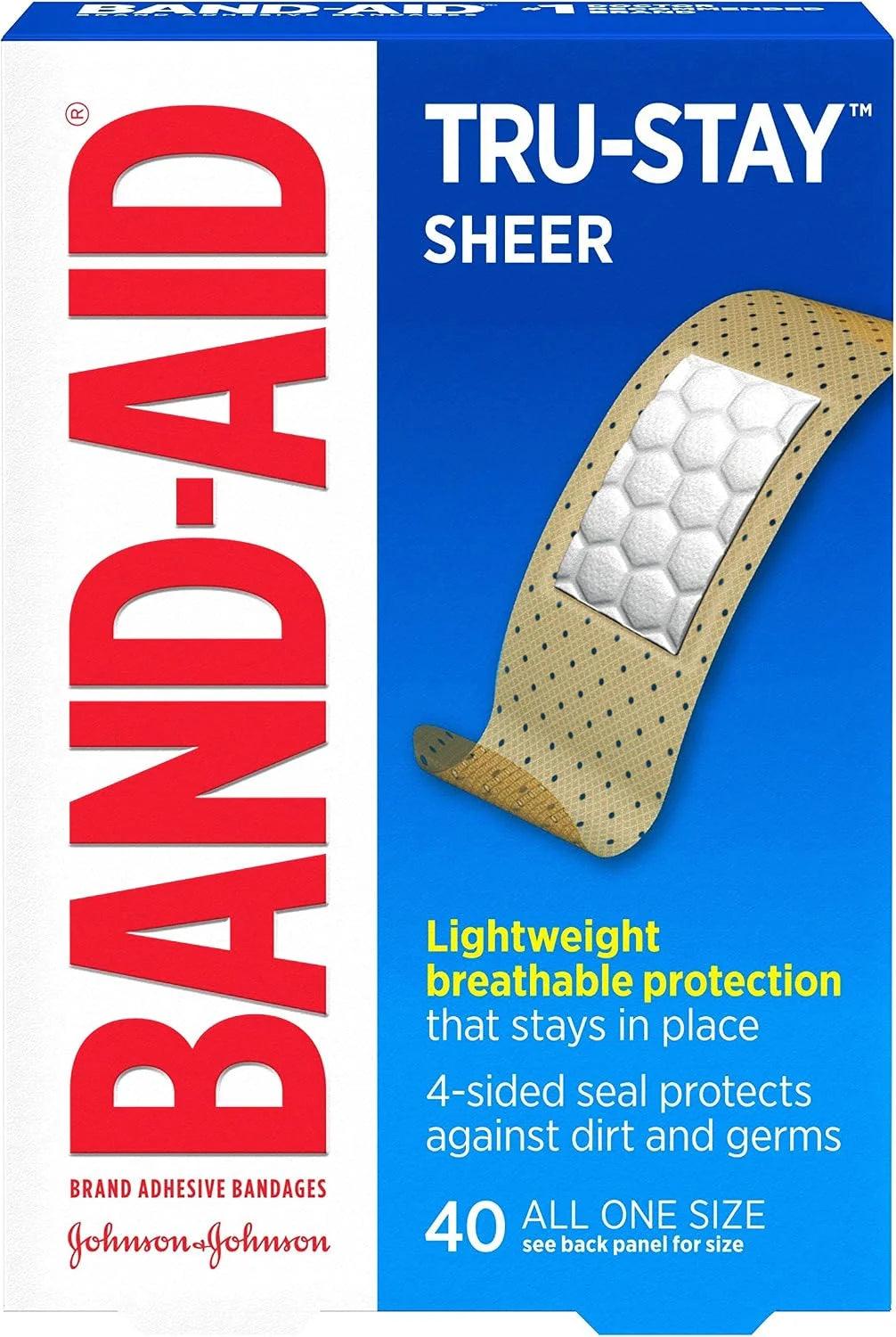 Band-Aid Brand Tru-Stay Sheer Strips Adhesive Bandages for First Aid and Wound Care, All One Size, 40 ct
