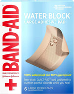 Band-Aid Brand First Aid Products Water Block Non-Stick Sterile Waterproof Pads, Large 2.9 by 4 Inches, 6 ct